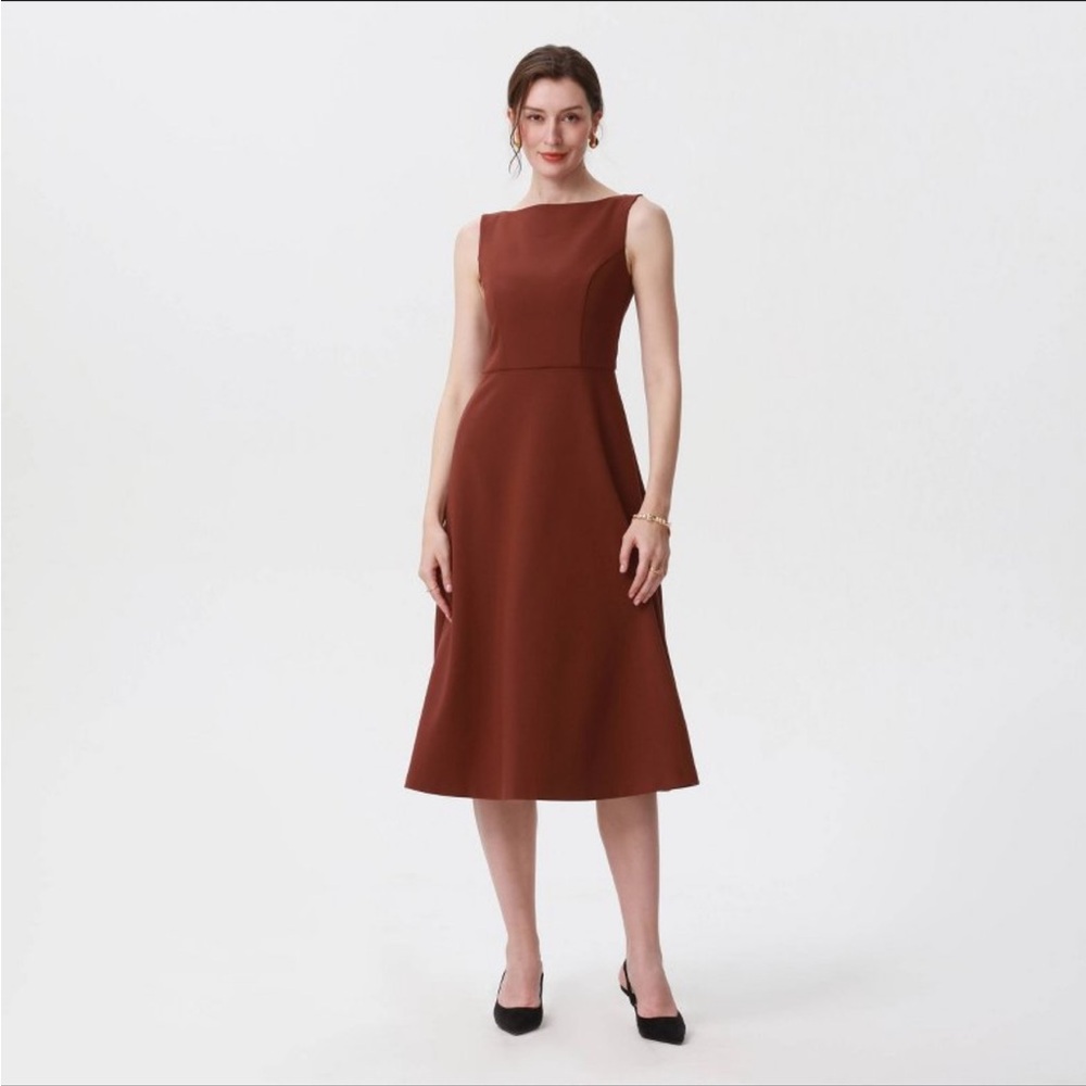 Tailored Sleeveless Brown Midi Dress